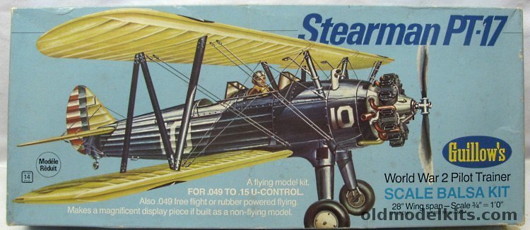 Guillows 1/16 Stearman PT-17 - 28 inch Wingspan for Free Flight / U Control / R/C, 803 plastic model kit